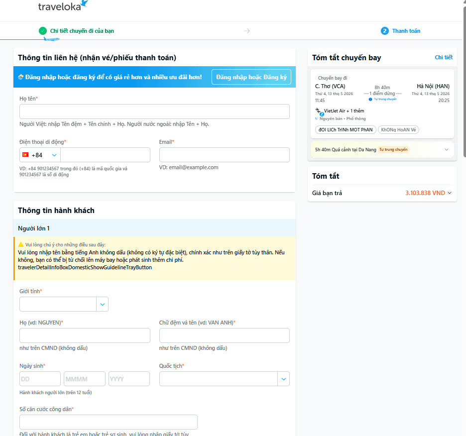 Nhập thông tin hành khách